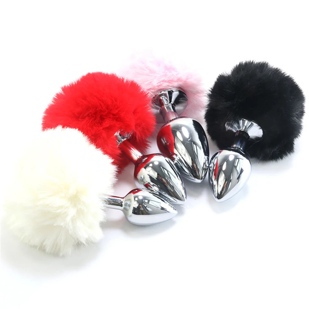 Stainless Steel Rabbit Tail Anal Plug