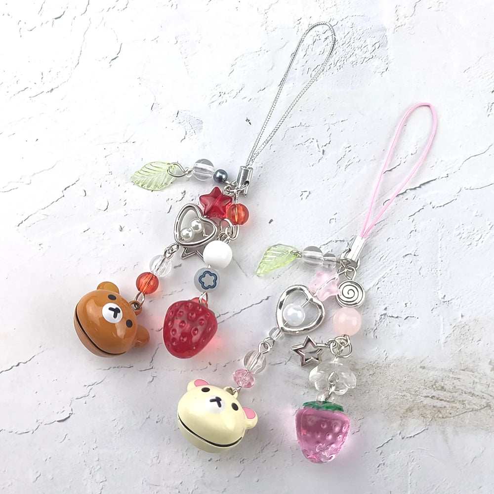 Rilakkuma Bear Bell Beaded Phone Charm
