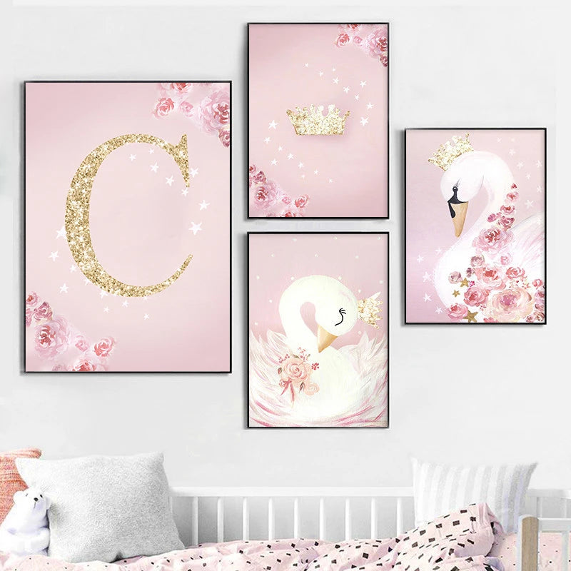 Pink Swan Nursery Canvas Wall Art