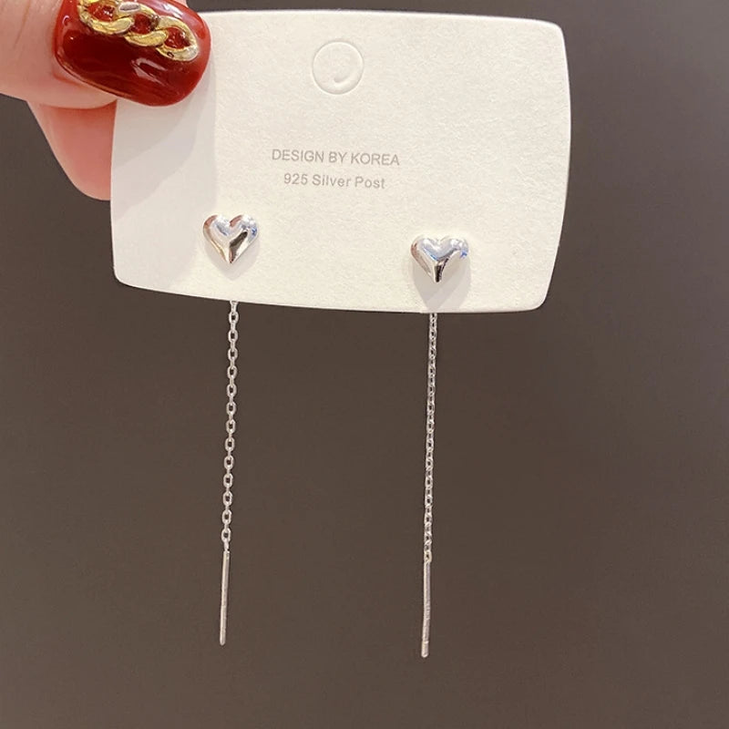 Long Heart Tassel Threader Earrings