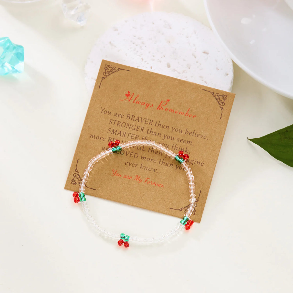 Red Cherry Beaded Charm Bracelet
