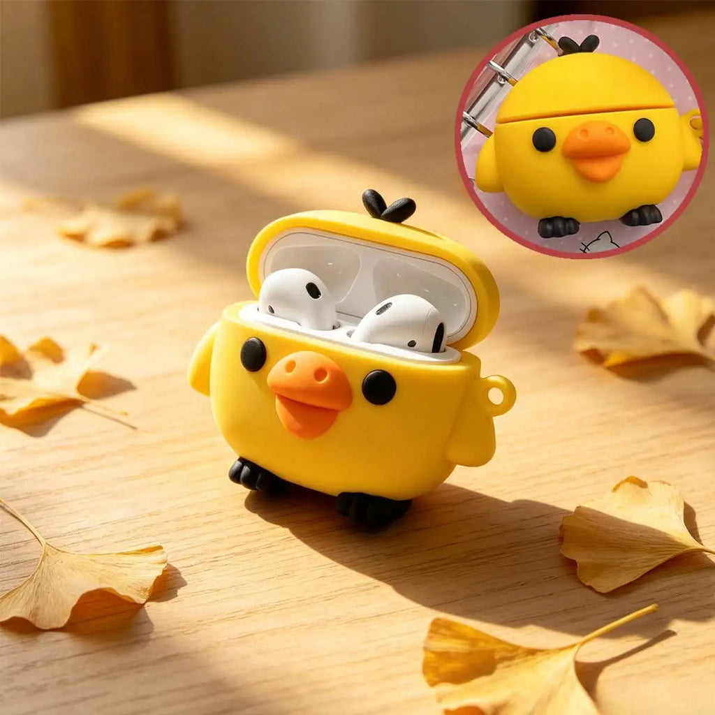 Kawaii 3D Yellow Chick AirPods Case, Soft Silicone Shockproof Protective Cover, Cute Cartoon Earphone Case For AirPods Pro 2/3/4