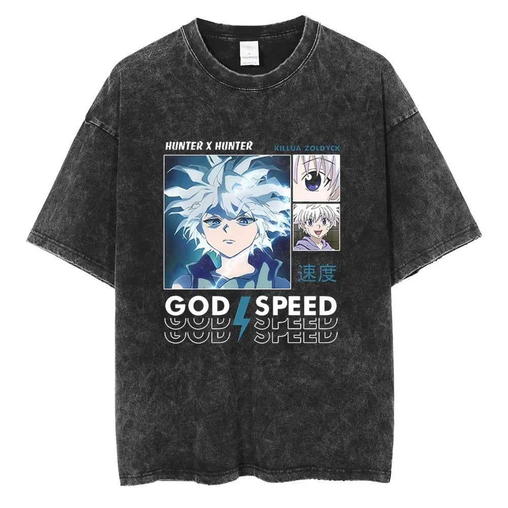 HUNTER×HUNTER T Shirt Kurapika Manga Tshirt Men Women Hip Hop Washed Cotton T-shirt Clothing Summer Short Sleeve Tees Streetwear