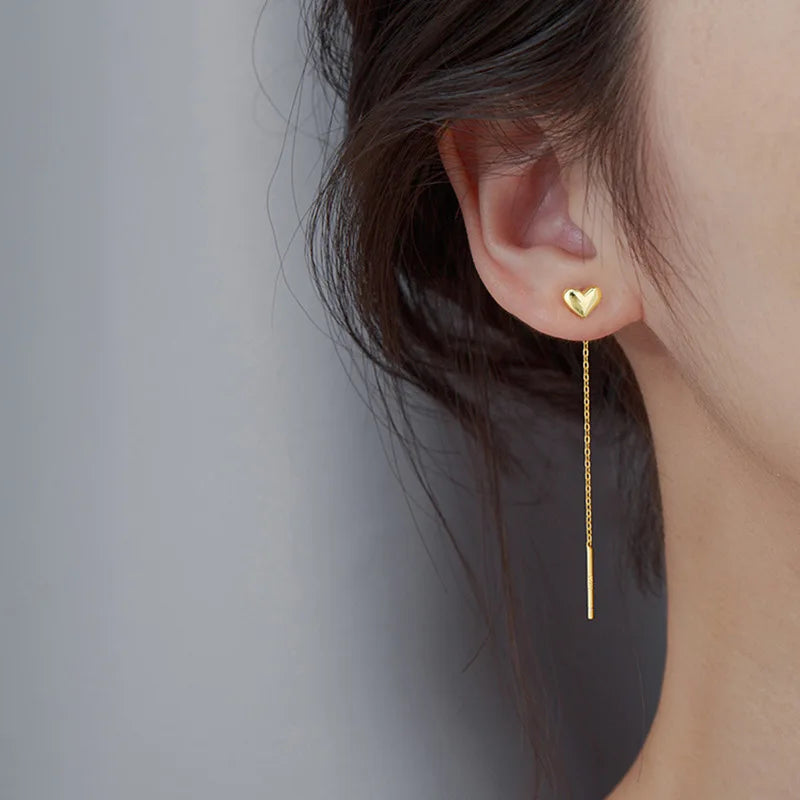 Long Heart Tassel Threader Earrings