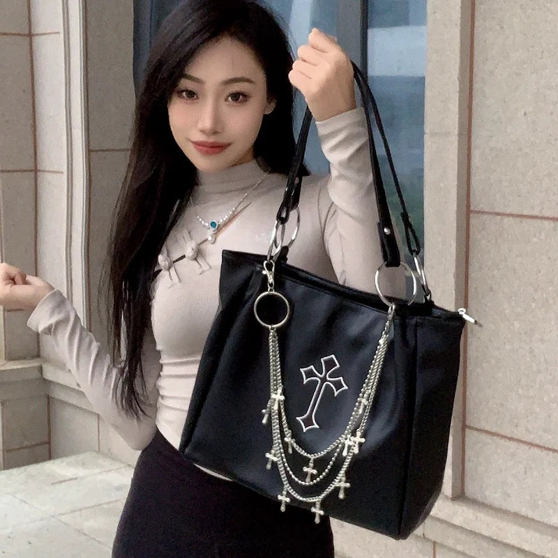 Gothic Chain Faux Leather Tote Bag