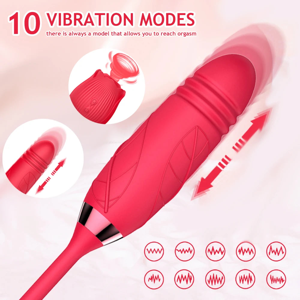 Rose Toy Sucking Vibrator Stimulator for Women with 10 Sucker Thrusting Dildo G Spot Vibrators Adult Toys for Woman Man Couples