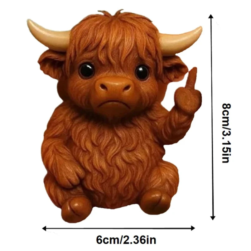 Funny Middle Finger Cute Animal Statue Mini Dog Cat Figurine Desktop Ornament Resin Highland Cattle Frog Sculpture Home Office