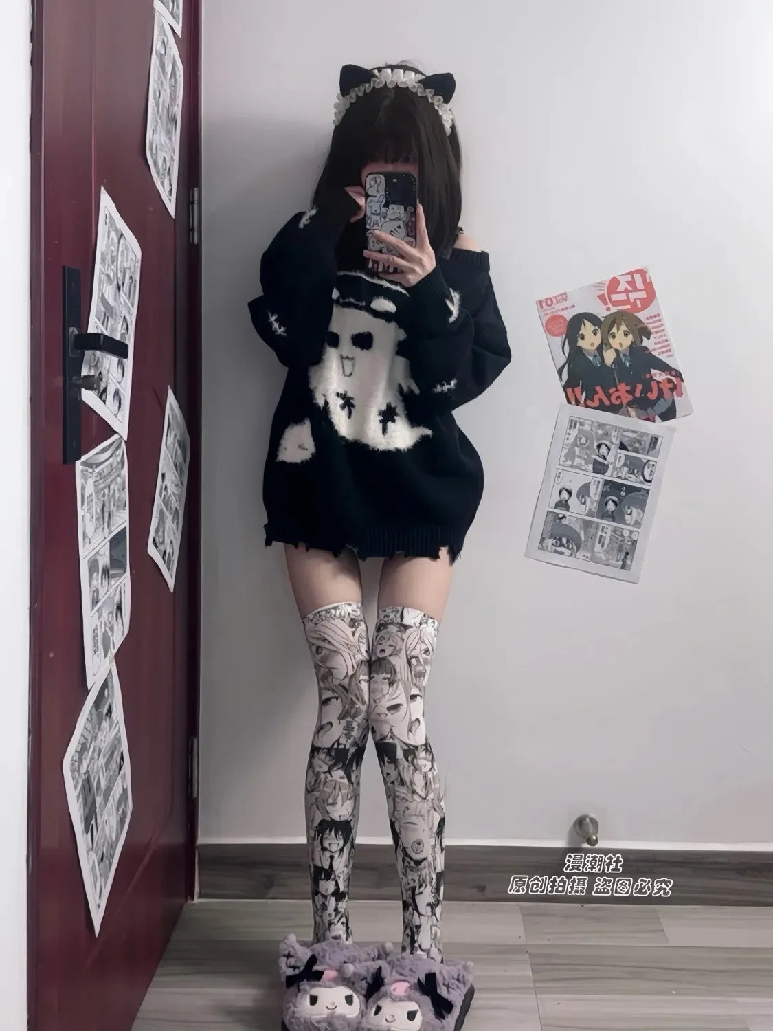 Ahegao Meme Anime Face Print Cute Kawaii Thigh High Socks Over Knee Soft Elastic Velvet Lolita Cosplay Socks Gift For Anime Fans