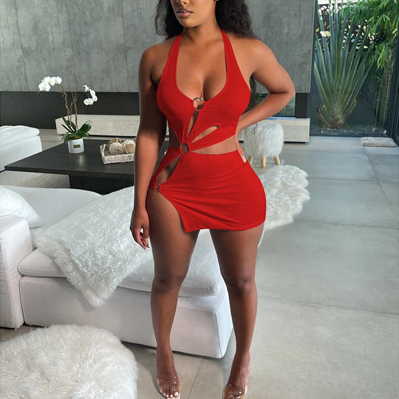 Women's Orange Cutout Bodycon Mini Dress