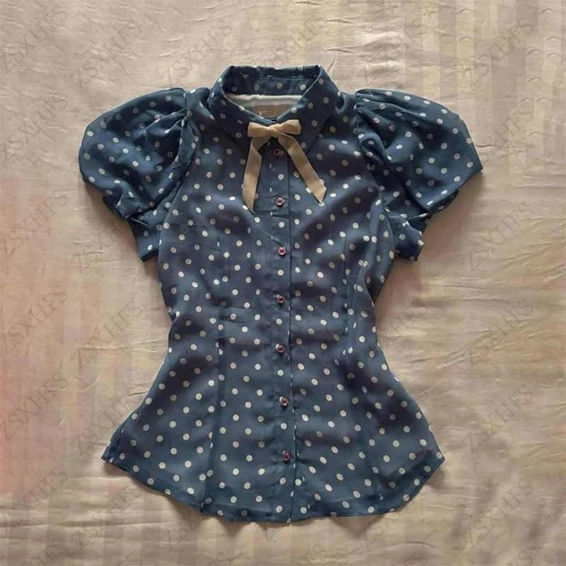 Polka Dot Bow Y2K Crop T-Shirt