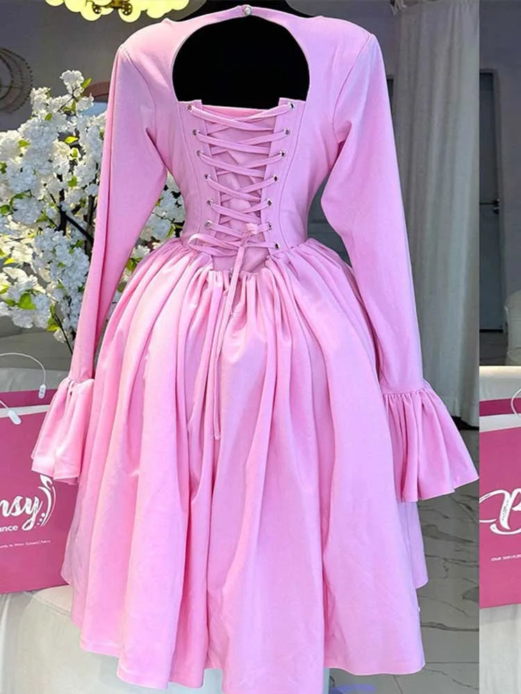 Women's Pink Lace-Up Corset Dress