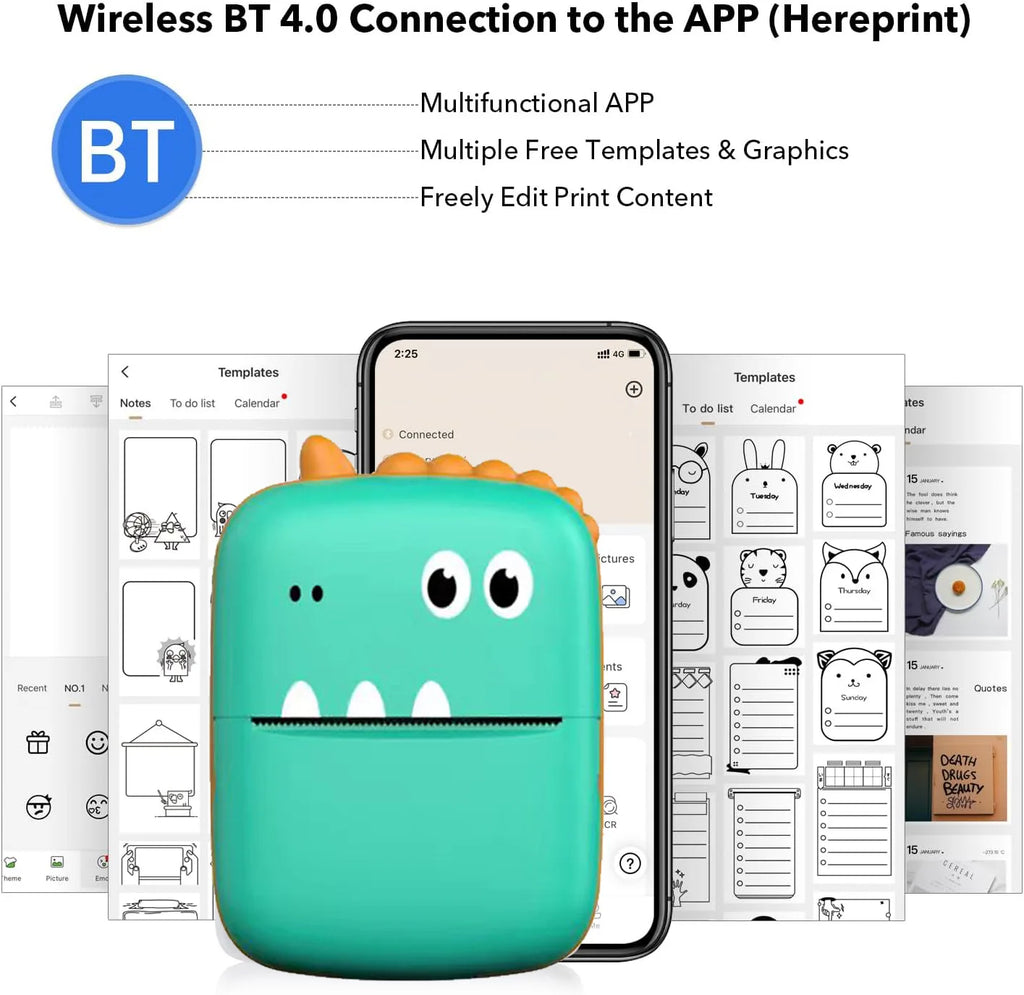 Bluetooth Mini Thermal Printer Portable HD Wireless Printing Mobile Phone Photo Title Note Student Error Label Printer Gift