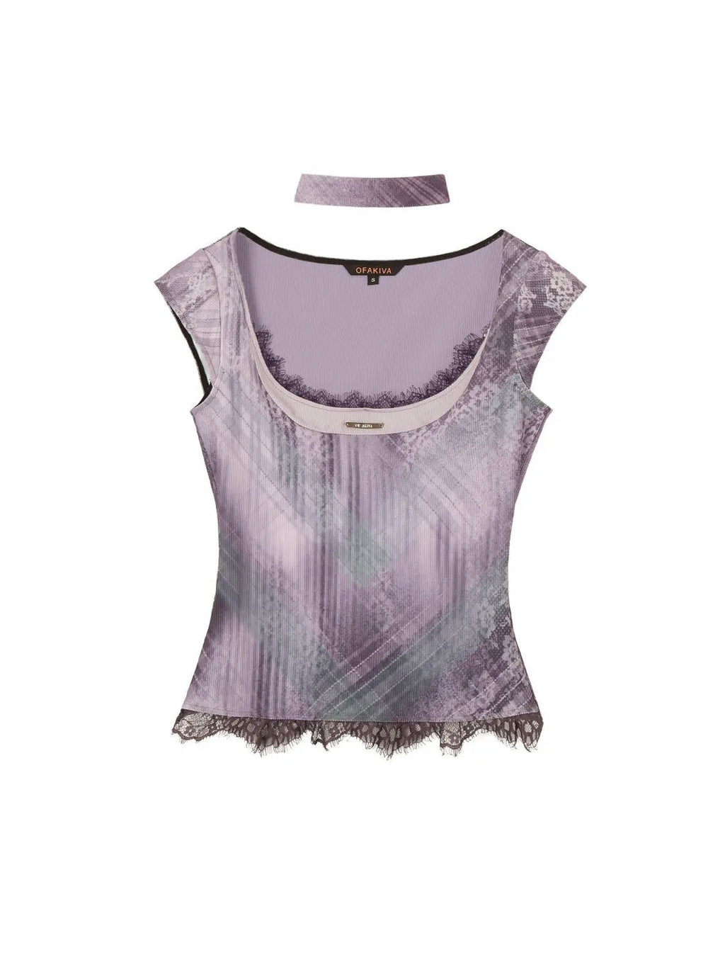 Lace Square-Neck Y2K Short-Sleeve Crop Top
