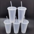 5pcs 24oz Transparent Reusable Tumblers With Black Lids and Straws Iced Coffee Water Bottle Cold Smoothie Cups For Parties Drink