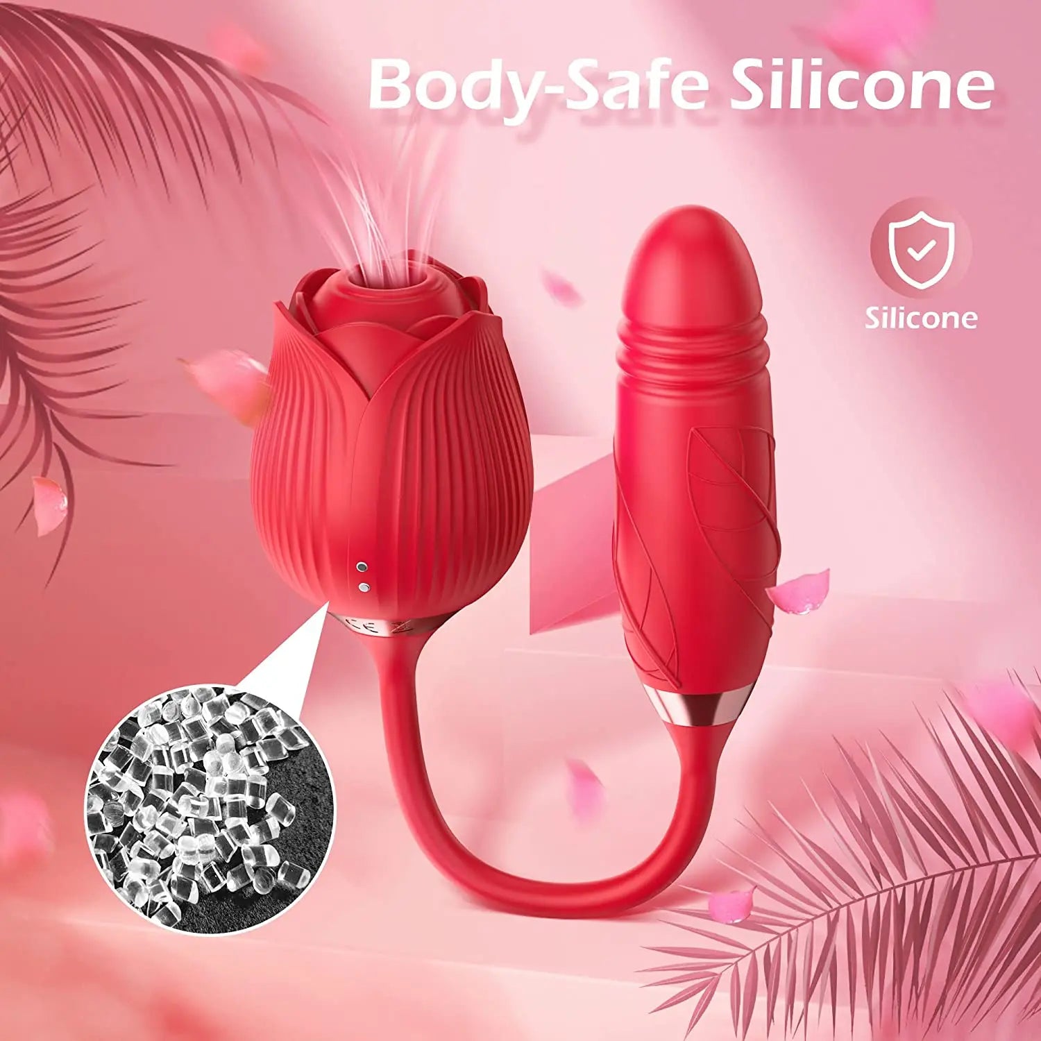 Rose Sex Toy Dildo Vibrator 3In1 Rose Sex Stimulator for Women with 10 Sucking And Thrusting Dildo G Spot Vibrators