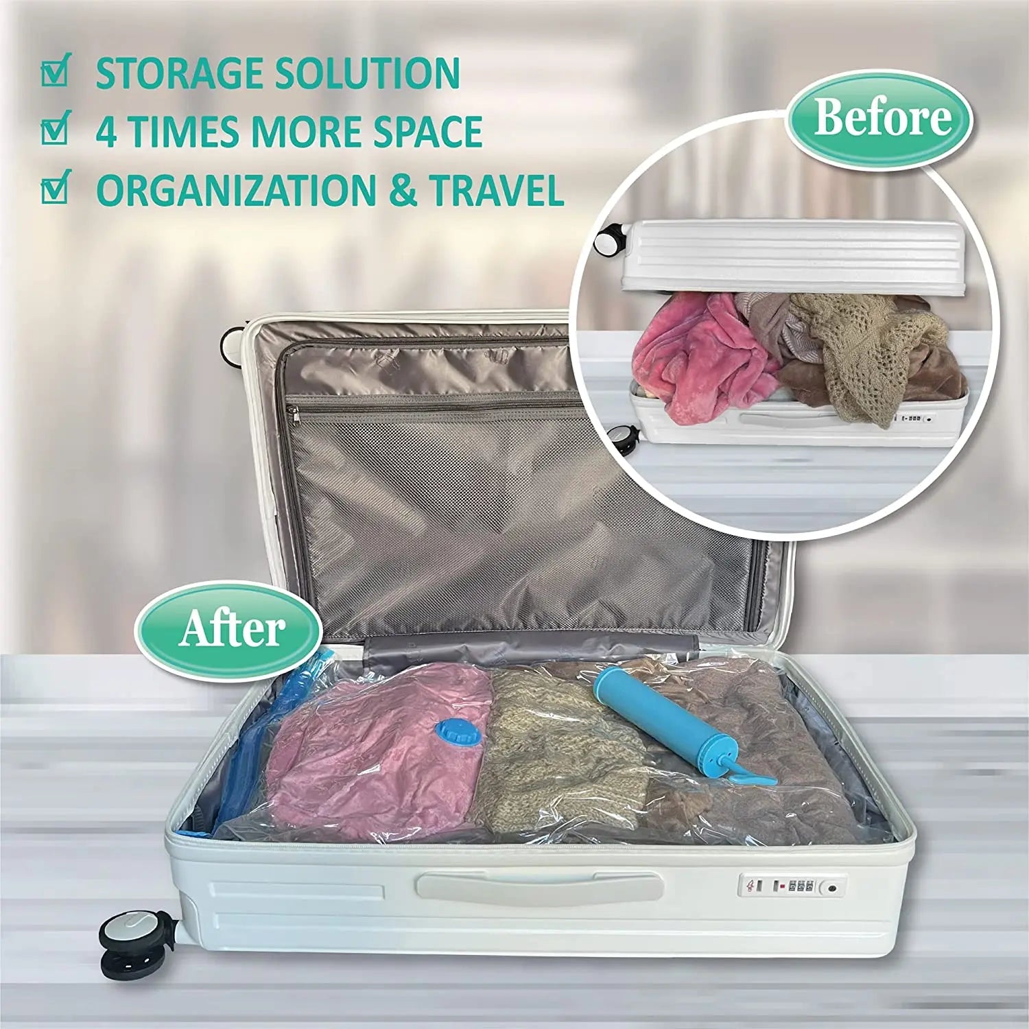 Vacuum Bag for Clothes Storage Bag With Valve Transparent Border Folding Compressed Organizer Travel Space Saving Seal Packet