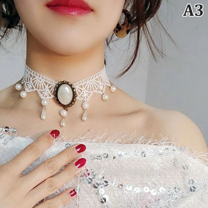 Black Lace Crystal Victorian Choker Necklace