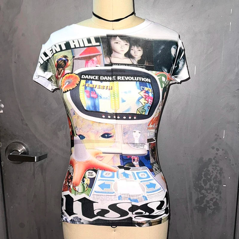 Cartoon Graphic Gothic Y2K Baby Tee