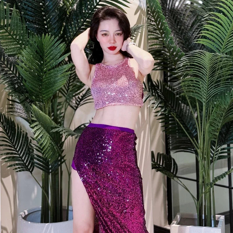 Elegant Belly Dancing Costumes Suit for Women's Advanced Sexy Sequin Performance Set Belly Dancer Professional Practice Clothes