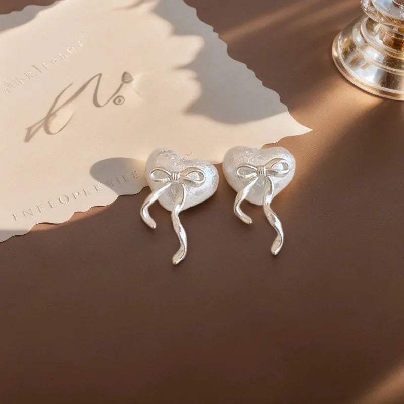 Heart-Shaped Bow Stud Earrings