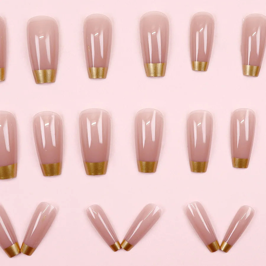 24Pcs Fake Nail  Minimalist French Tips with Rose Gold Stiletto Shapes Elegant and Luxurious Design Perfect Gift for Women