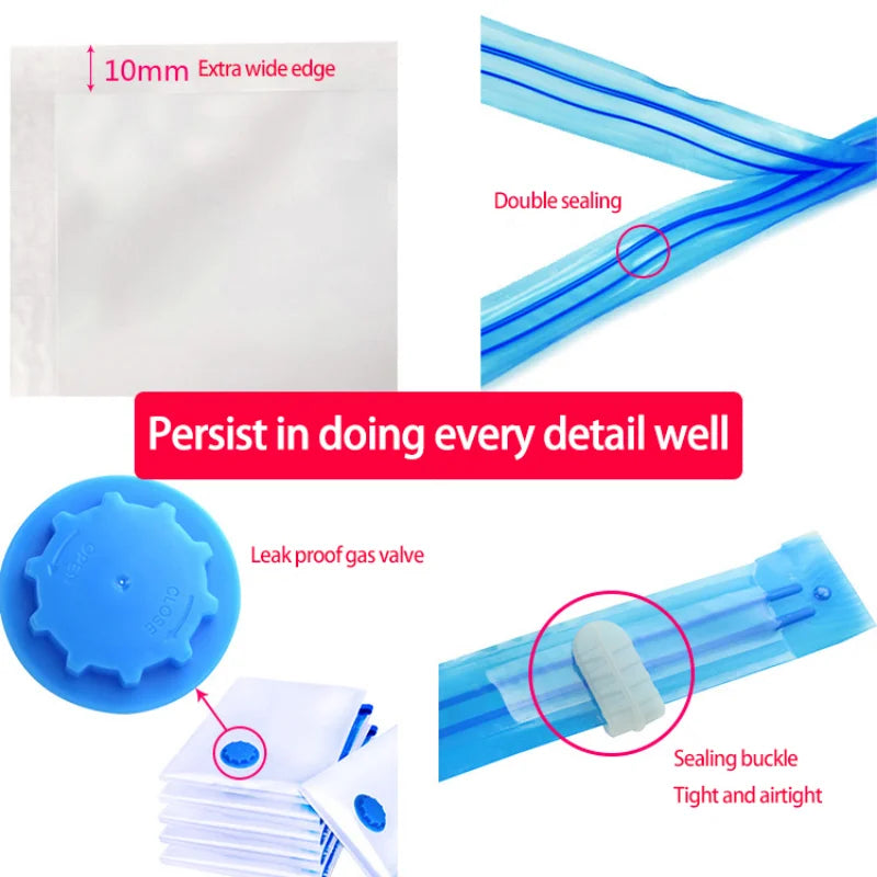 Vacuum Bag for Clothes Storage Bag With Valve Transparent Border Folding Compressed Organizer Travel Space Saving Seal Packet