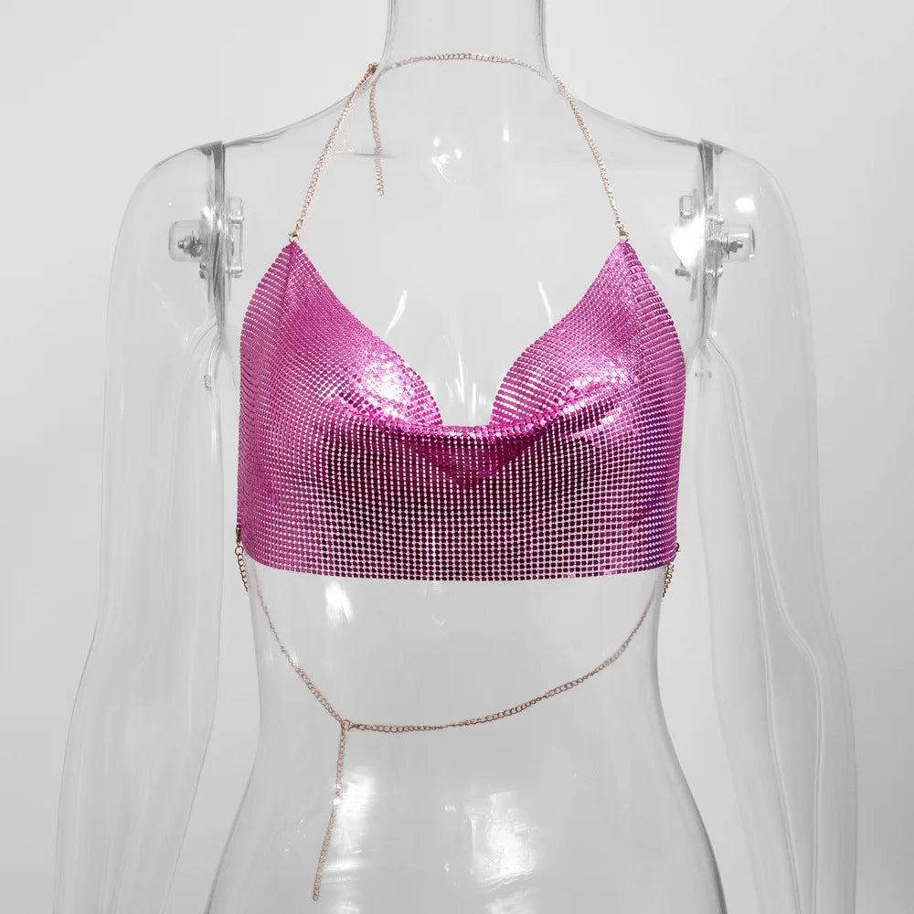 Women's Metallic Halter Crop Top