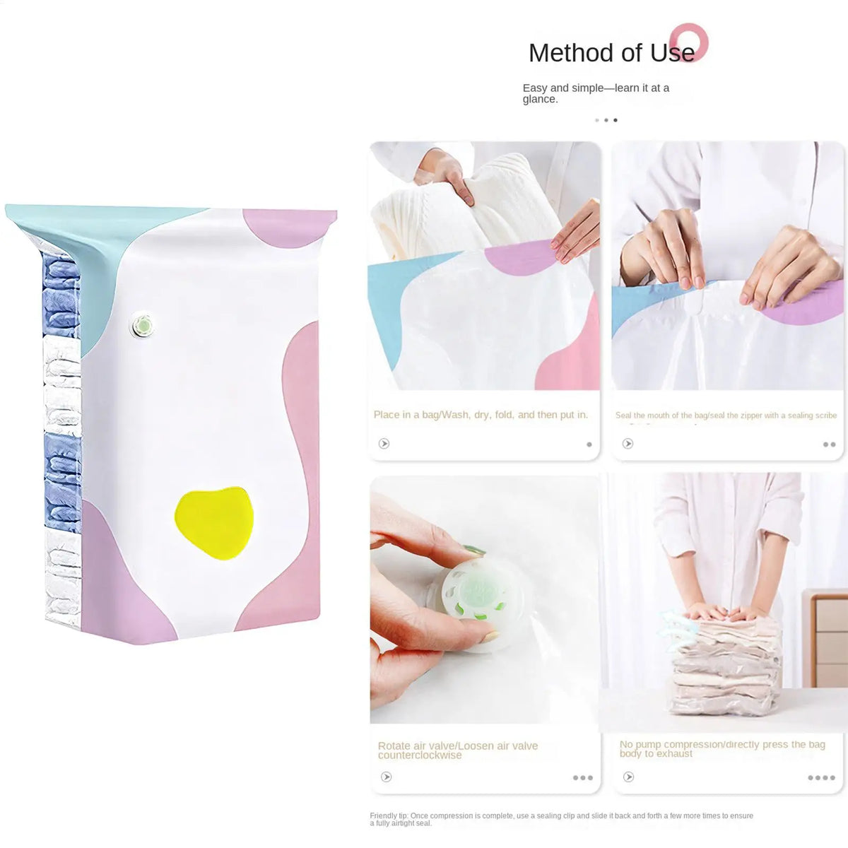 No-Pump Compression Storage Bags for Clothes & Blankets