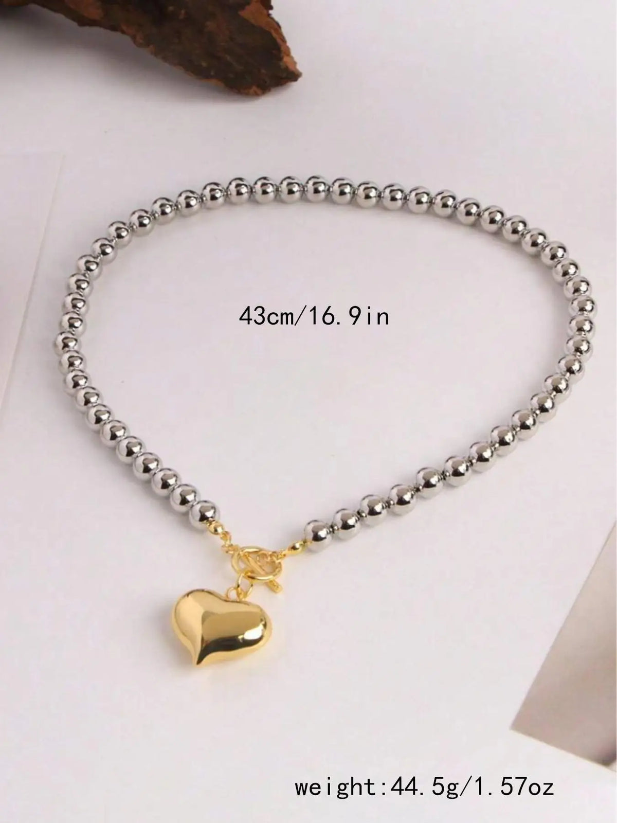 Stainless Steel Heart & Bead Toggle Necklace
