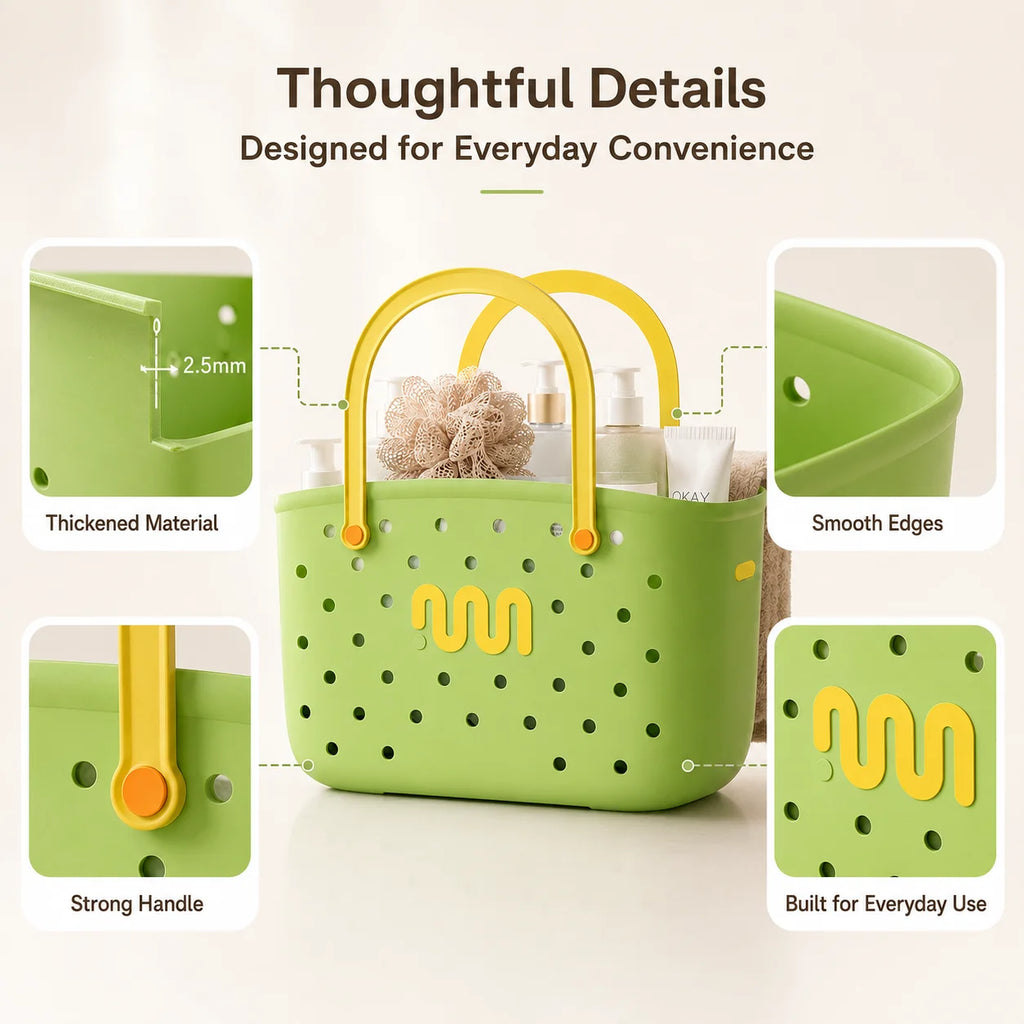 Bathroom Shower Caddy Storage Basket with Handle Large Capacity Drainage Organizer Plastic Bath Tote for Shampoo Cosmetics Home