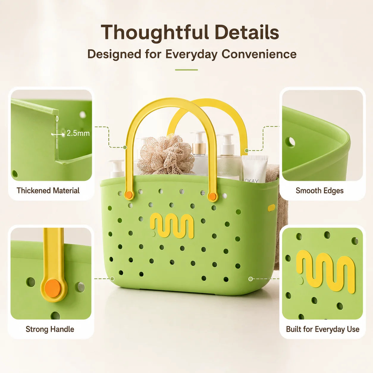 Bathroom Shower Caddy Storage Basket with Handle Large Capacity Drainage Organizer Plastic Bath Tote for Shampoo Cosmetics Home
