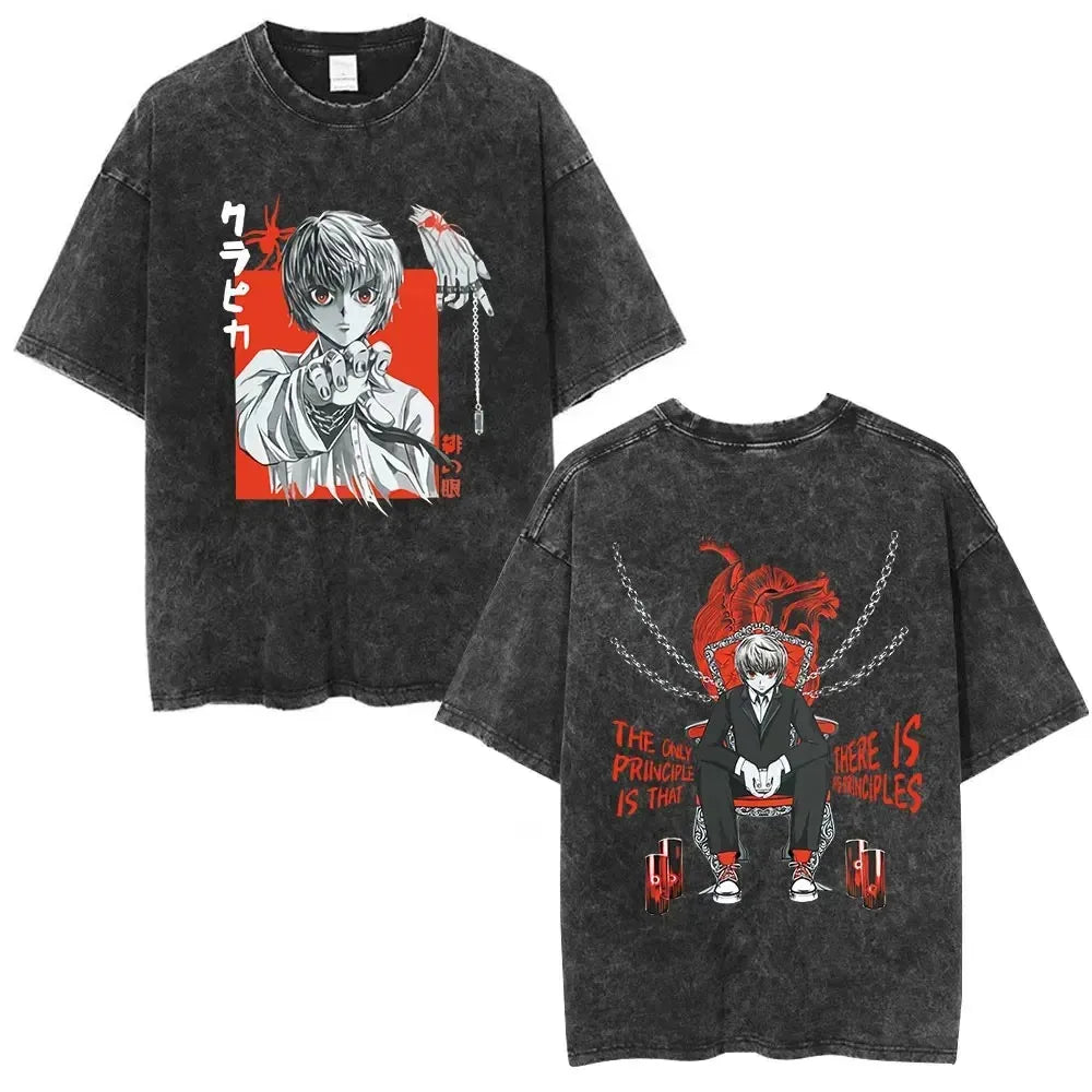 Hunter X Hunter Phantom Troupe Washed T-shirts Anime Hisoka Oversized Print T Shirt Men Women Streetwear Y2k Clothing Cotton Tee