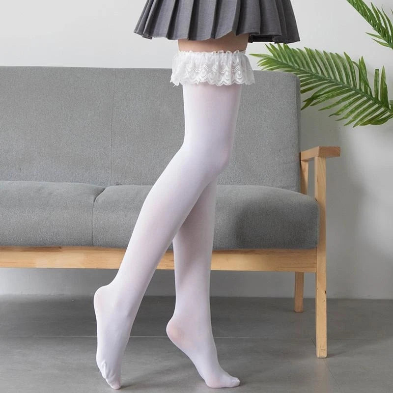 Women Thigh High Socks Lace Patchwork Over Knee Stockings 15UB