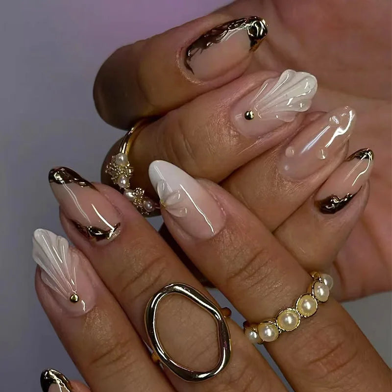 Red Star French Almond Press-On Nails