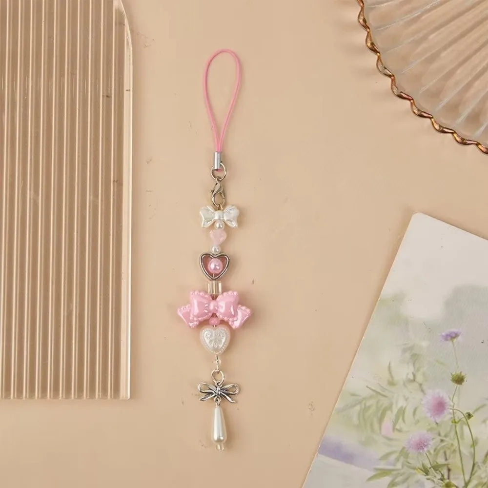 Y2K Heart & Bow Beaded Phone Charm