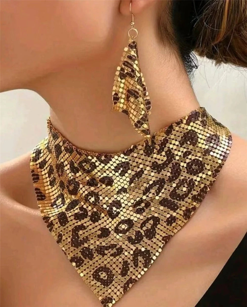 Leopard Print Bib Necklace & Dangle Earring Set
