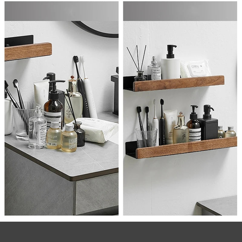 Wall-Mounted Solid Wood Corner Shower Shelf
