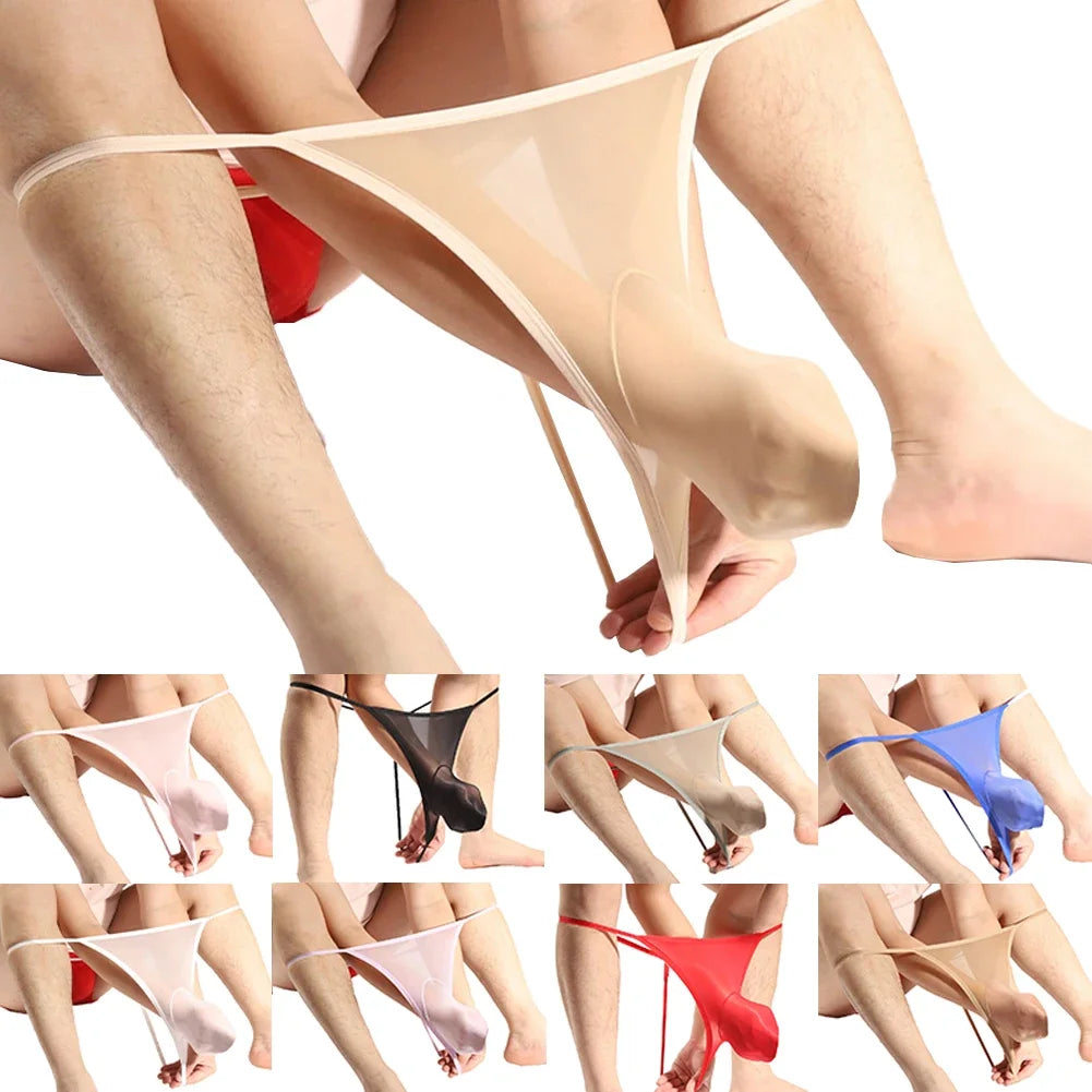 Men's Sexy Thongs Seamless Sissy Gay See Through Briefs Stretch Pantyhose Underwear Man Soft Pouch Bikinis Open Back Lingeries
