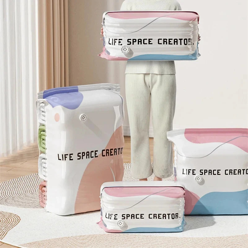 No-Pump Vacuum Storage Bags Large Capacity Space Saver Compression Bags Airtight Cube for Clothes Quilts Storage Sealer Bags