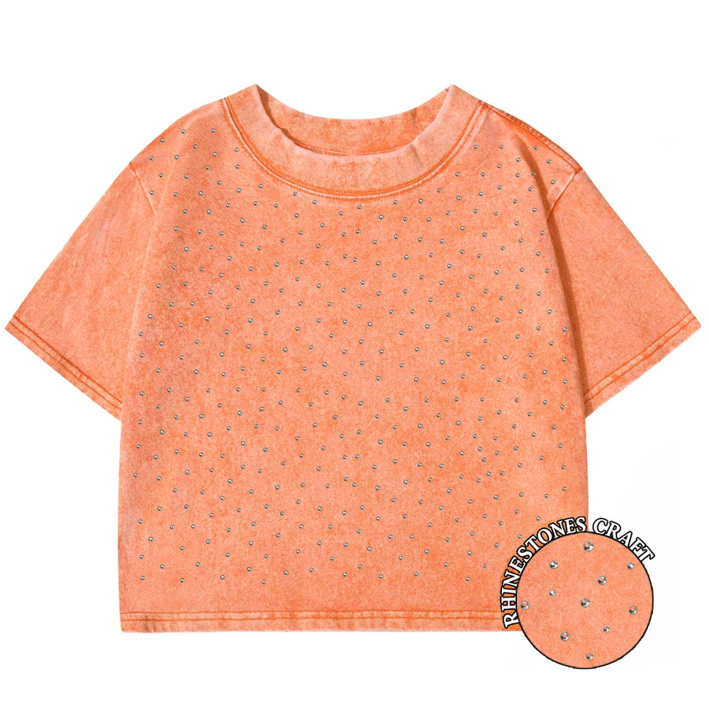 100% Cotton Washed O-Neck Crop T-Shirt