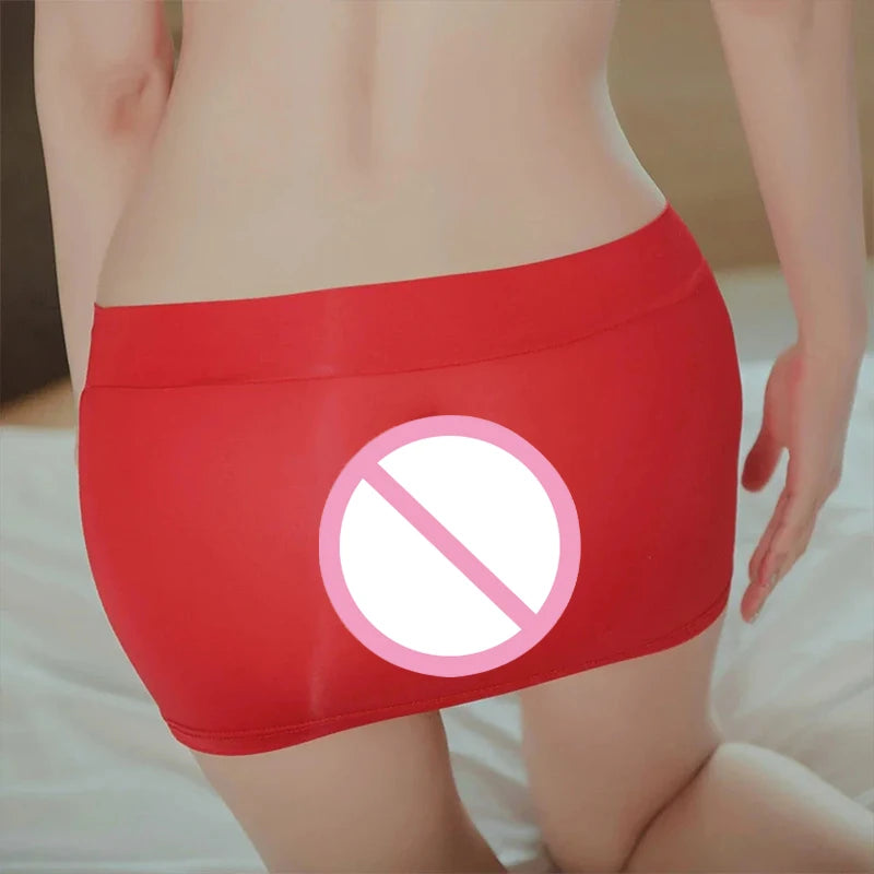 Women Sexy Ice Silk Sheer Elastic Mini Skirt Translucent Nightclub Party Skirts