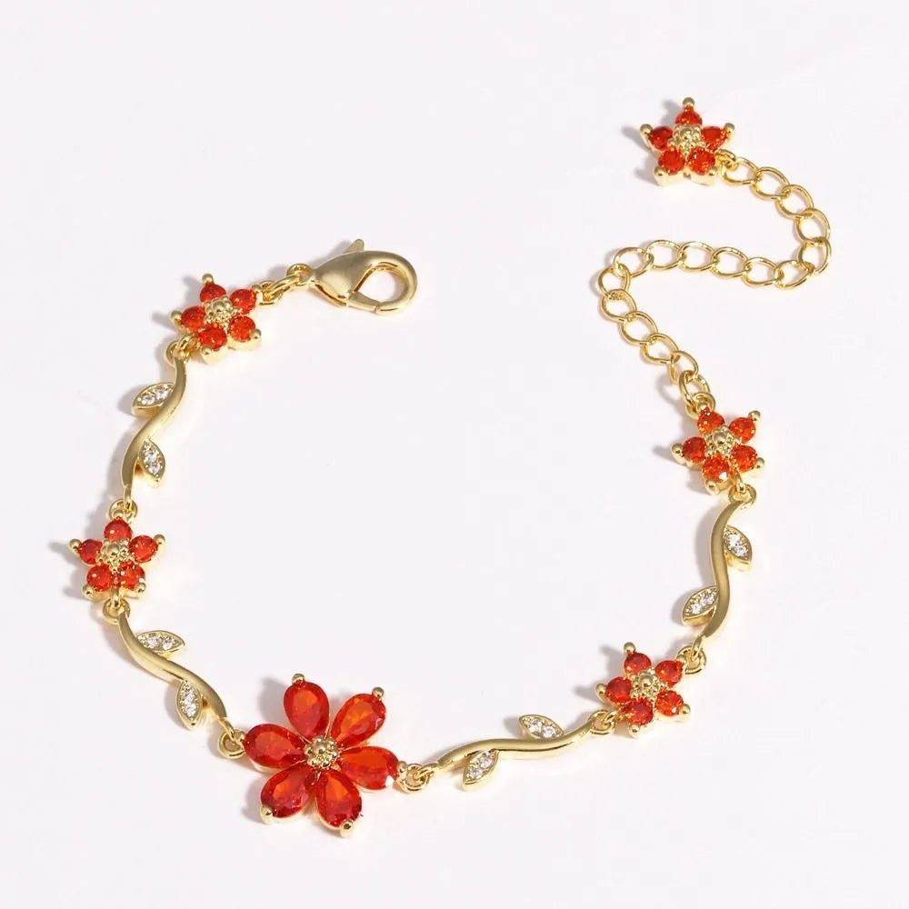 Multicolor Crystal Flower Chain Bracelet
