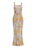 Sexy Spaghetti Strap Sparkling Sequin Floral Maxi Dress Women Sleeveless Embroidery Sequins Split Dresses Evening Party Gowns