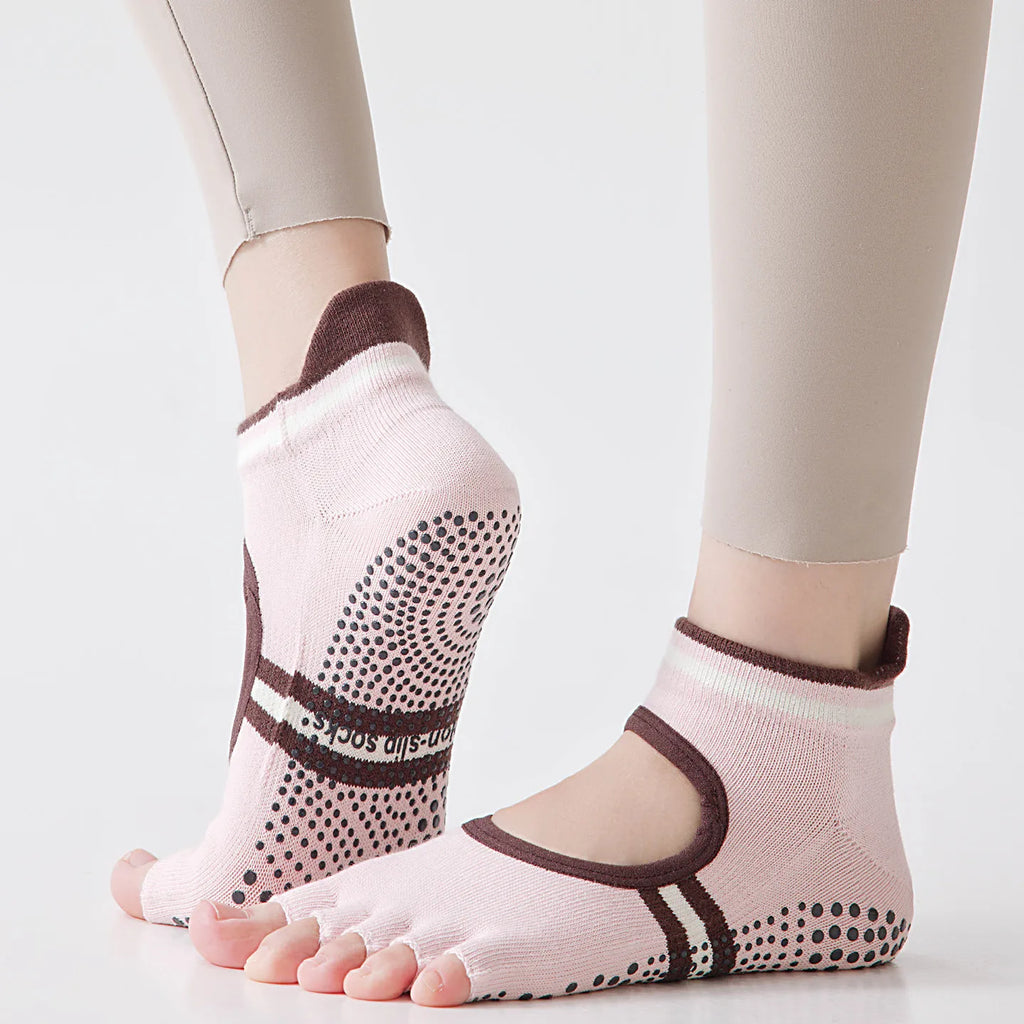 Full Toe Yoga Socks Woman Silicone Non-slip Grip Pilates Five Toe Low-ankle Toeless Sock