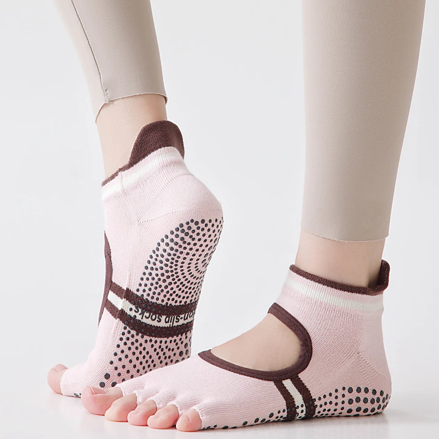 Full Toe Yoga Socks Woman Silicone Non-slip Grip Pilates Five Toe Low-ankle Toeless Sock