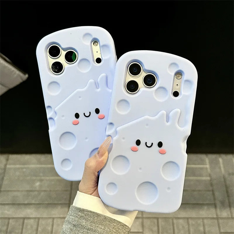 Korean Cartoon Blue Cheese Soft Silicone Phone Case For iPhone 17 16 15 14 13 Pro Max Plus Kawaii Shockproof Protective Cover
