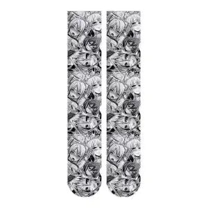Ahegao Meme Anime Face Print Cute Kawaii Thigh High Socks Over Knee Soft Elastic Velvet Lolita Cosplay Socks Gift For Anime Fans