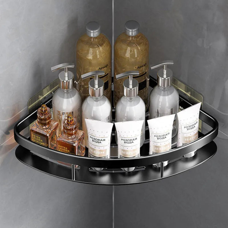 Aluminum Corner Shower & Makeup Storage Shelf