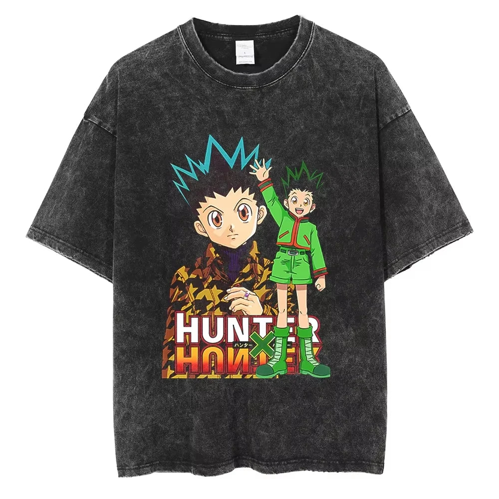 HUNTER×HUNTER T Shirt Kurapika Manga Tshirt Men Women Hip Hop Washed Cotton T-shirt Clothing Summer Short Sleeve Tees Streetwear