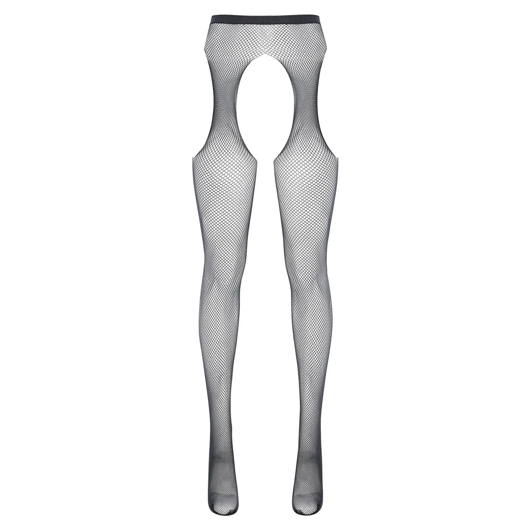 Women Sexy Solid Color Stretchy Leggings See Through Hollow Out Fishnet Stocking Lingerie Cutout Crotchless Tights Pantyhose